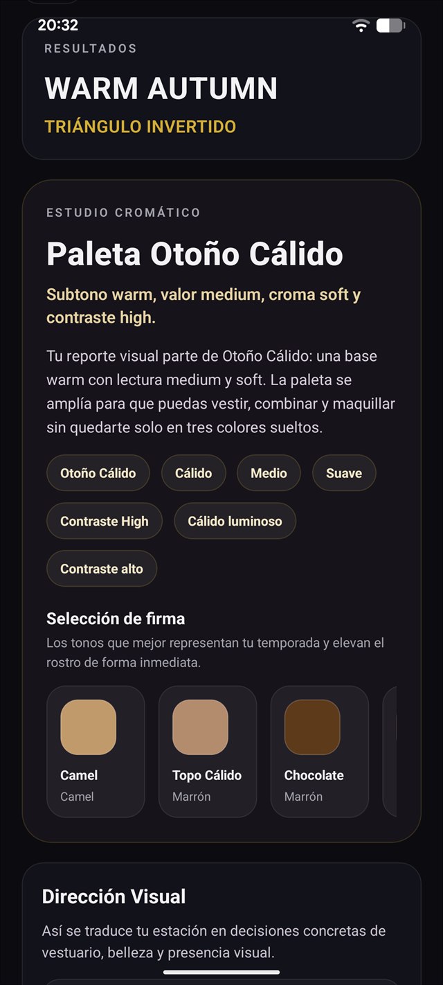 ARO screen showing a colour analysis result and colour palette